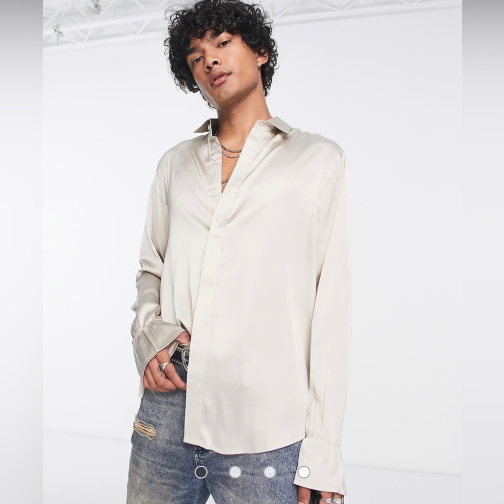ASOS DESIGN relaxed satin shirt with fluted cuff in champagne